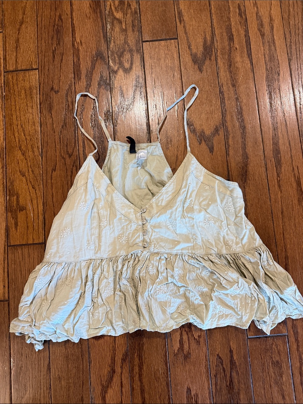 H&M Light Green Embroidered Ruffle Cami Top - Women